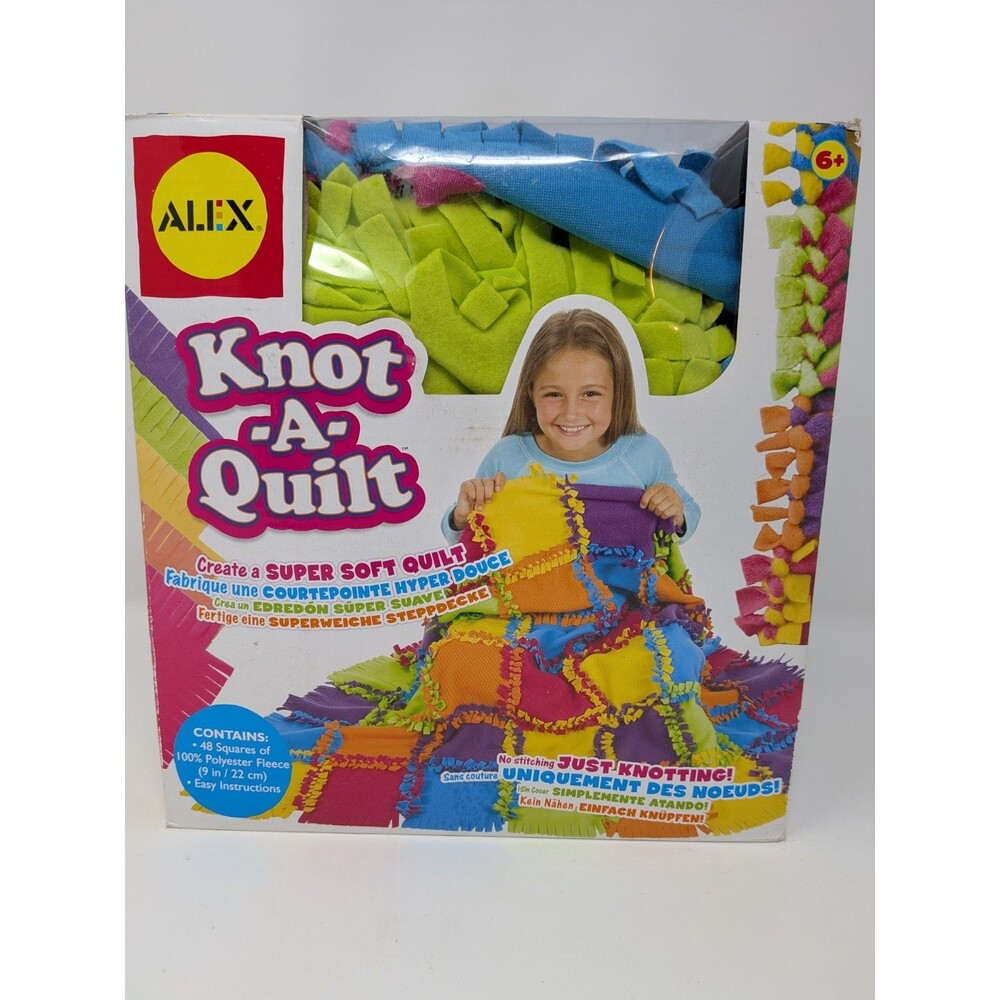 ALEX Knot-A-Quilt No Sew Fleece Quilt Kit 48pc 9” Squares Kids Craft 6+